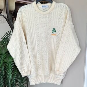 Vintage Swallow Ireland Pullover Fishermans Sweater Cable Knit Cream Irish Lucky